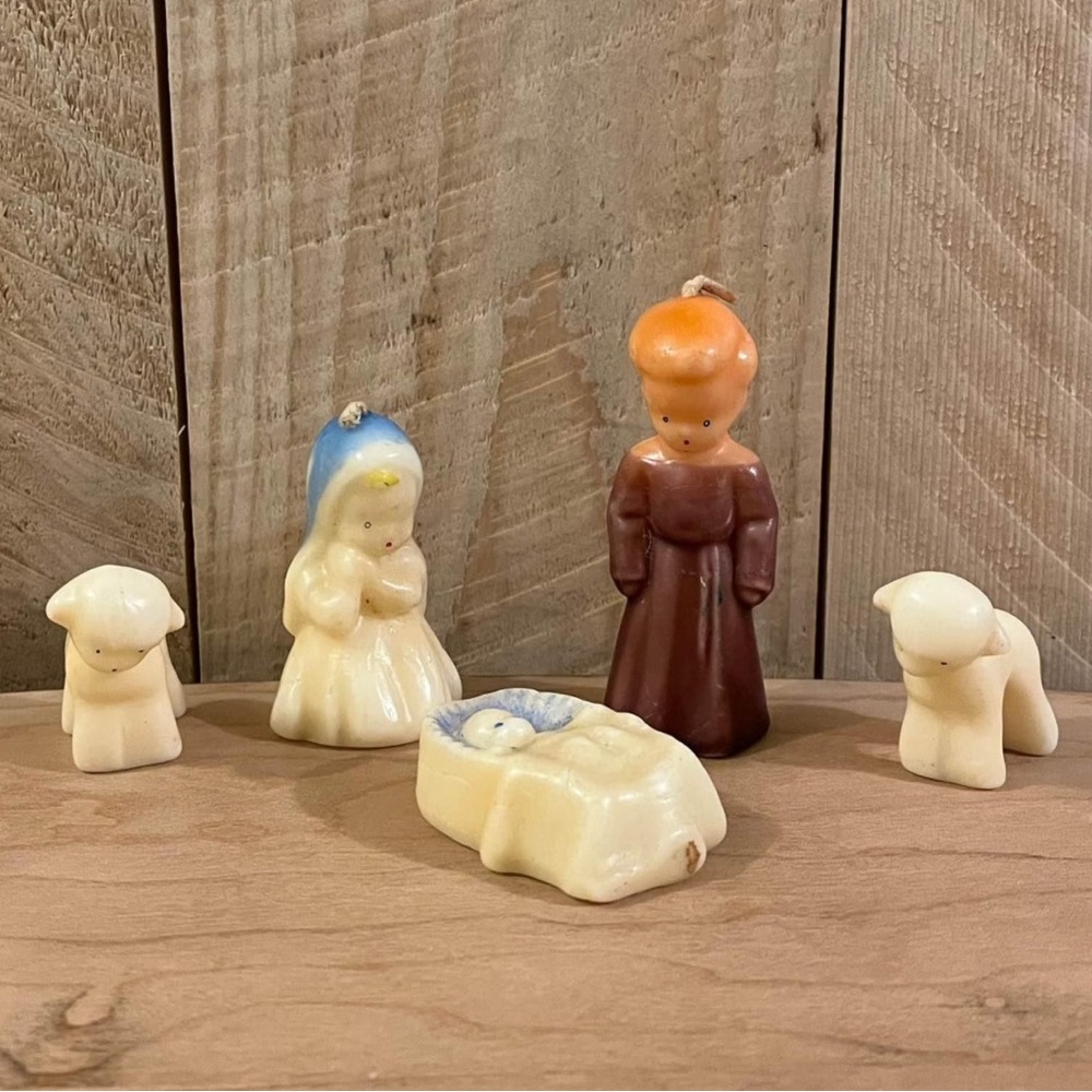 Vintage Gurley Candles Nativity Set. Never Burned.